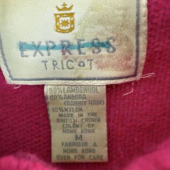 Express Tricot Vtg Knit Polo Sweater Lambswool Angora Rabbit Hair Pink Womens M - Picture 4 of 11